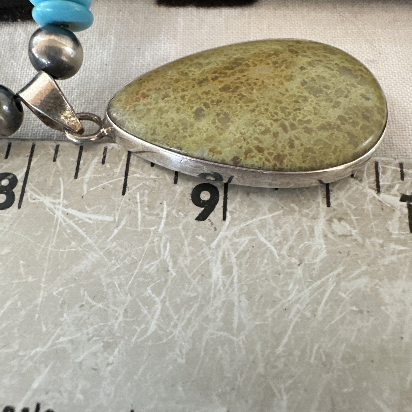 Green Gaspeite Pendant Blue Turquoise Navajo Sterling Silver Necklace 20" 19673