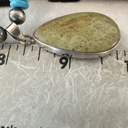 Green Gaspeite Pendant Blue Turquoise Navajo Sterling Silver Necklace 20" 19673