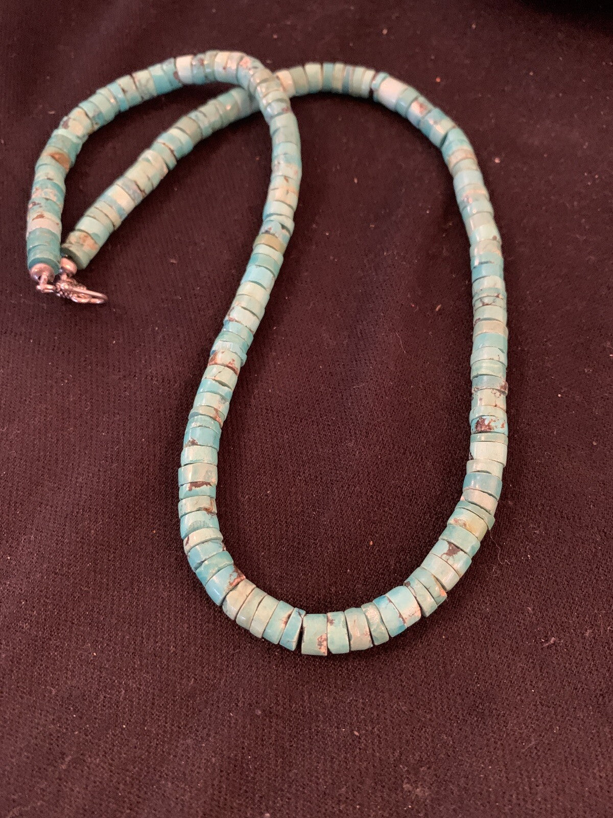 Navajo Turquoise 7mm Heishi Sterling Silver Bead Necklace 24"
