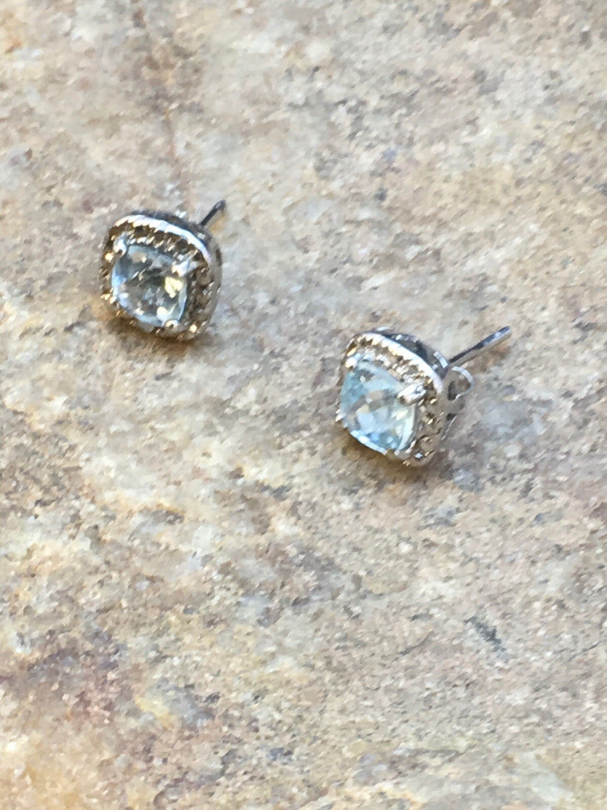 Native American Blue Topaz Studs Navajo Sterling Silver Earrings 08987