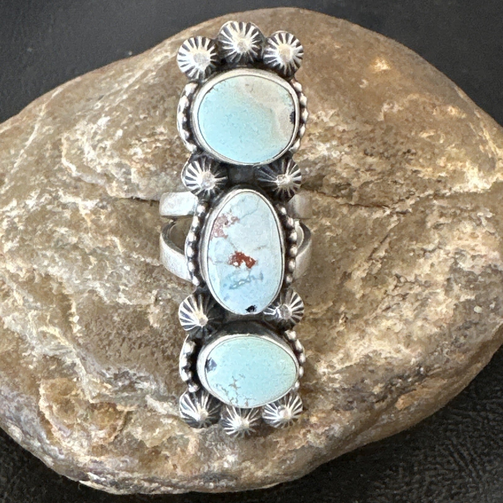 Navajo Sterling Silver Cluster Blue Dry Creek Turquoise Ring Sz 6.5 18596