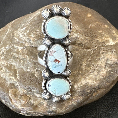 Navajo Sterling Silver Cluster Blue Dry Creek Turquoise Ring Sz 6.5 18596