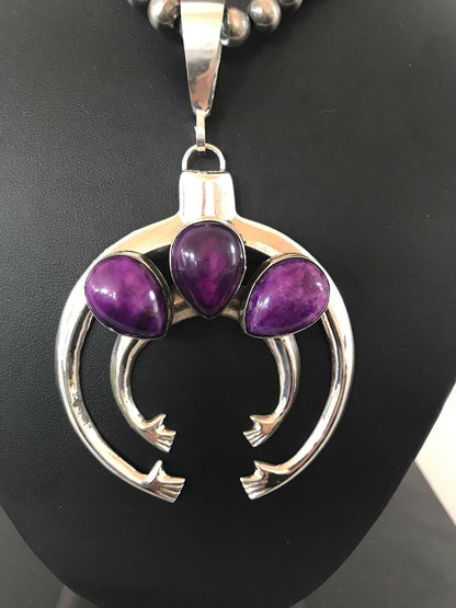 Purple Stone Naja Sterling Silver Beads Necklace Pendant Earring Yazzie 03894