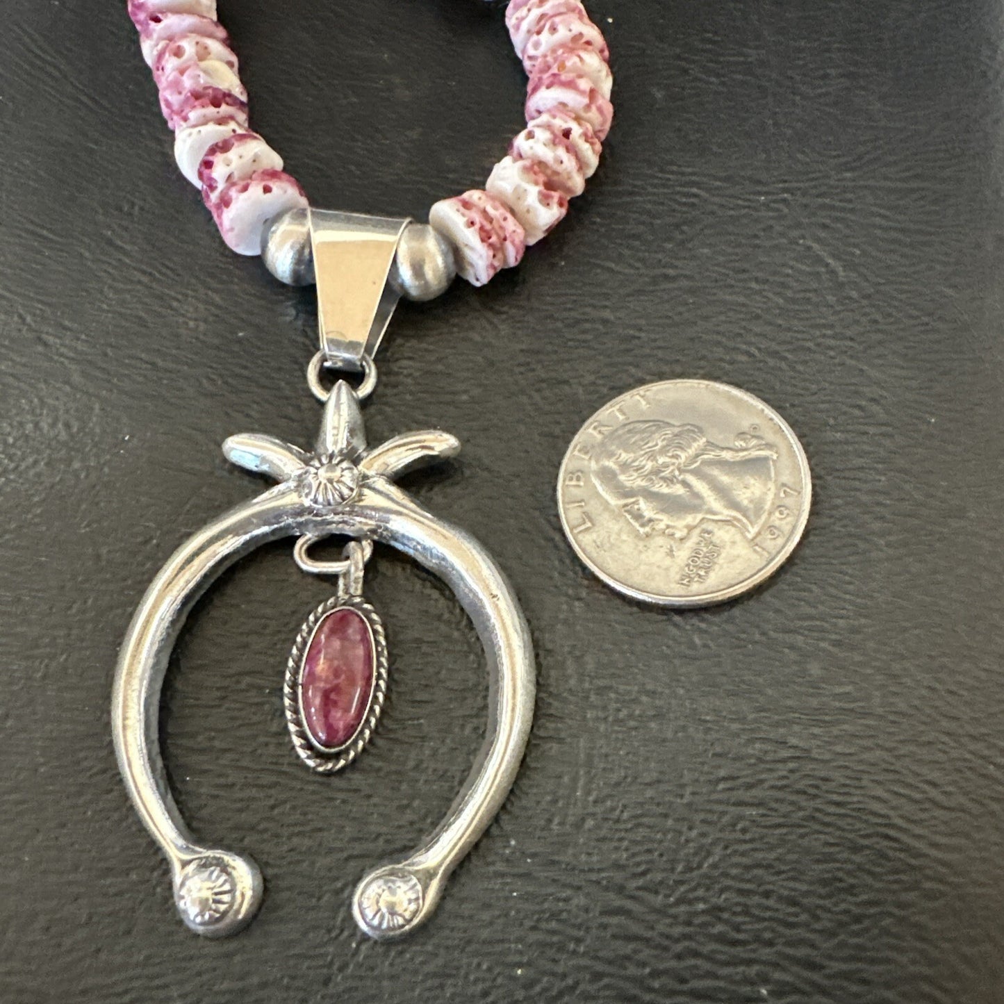 Purple Spiny Oyster Naja Pendant Turquoise Navajo Sterling Silver Necklace 17871