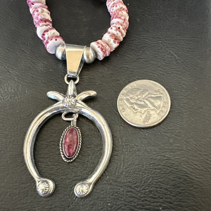Purple Spiny Oyster Naja Pendant Turquoise Navajo Sterling Silver Necklace 17871