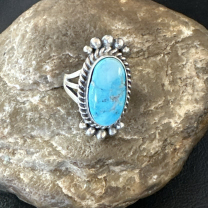 Blue Kingman Turquoise Native American Navajo Sterling Silver Ring Size 6 18594