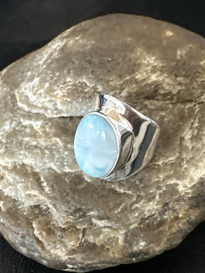 Womens Blue Larimar Navajo Sterling Silver Ring Size 5 17676