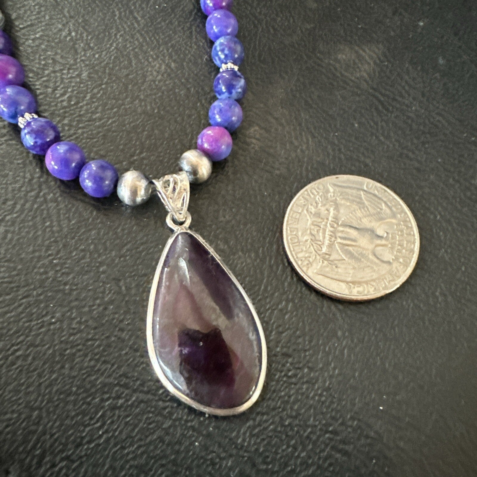 Purple Stone Pendant Navajo Pearls Sterling Silver Necklace 23" 17893