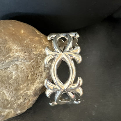 Native American Mens Navajo Sterling Silver Tufa Cast Cuff Bracelet 17814