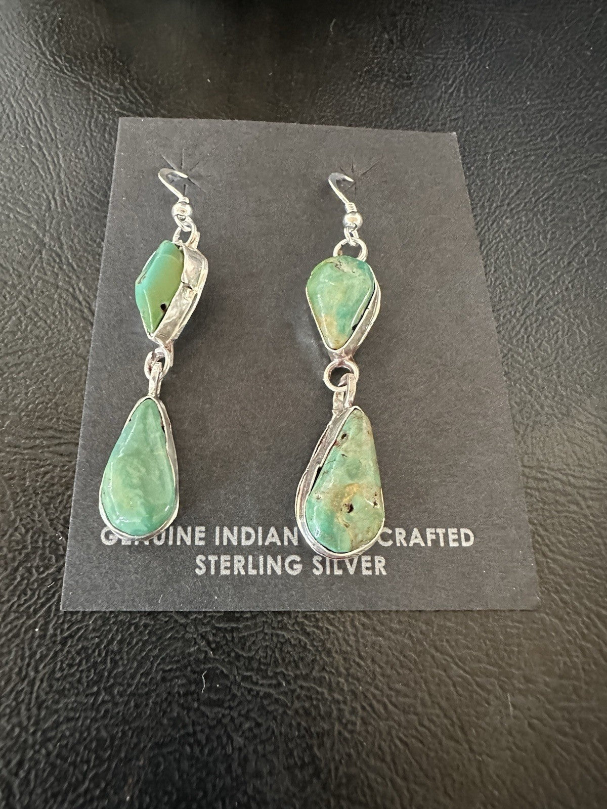 Green Royston Turquoise Navajo Sterling Silver Dangle Earrings 19380