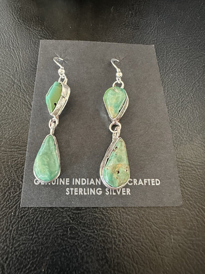 Green Royston Turquoise Navajo Sterling Silver Dangle Earrings 19380