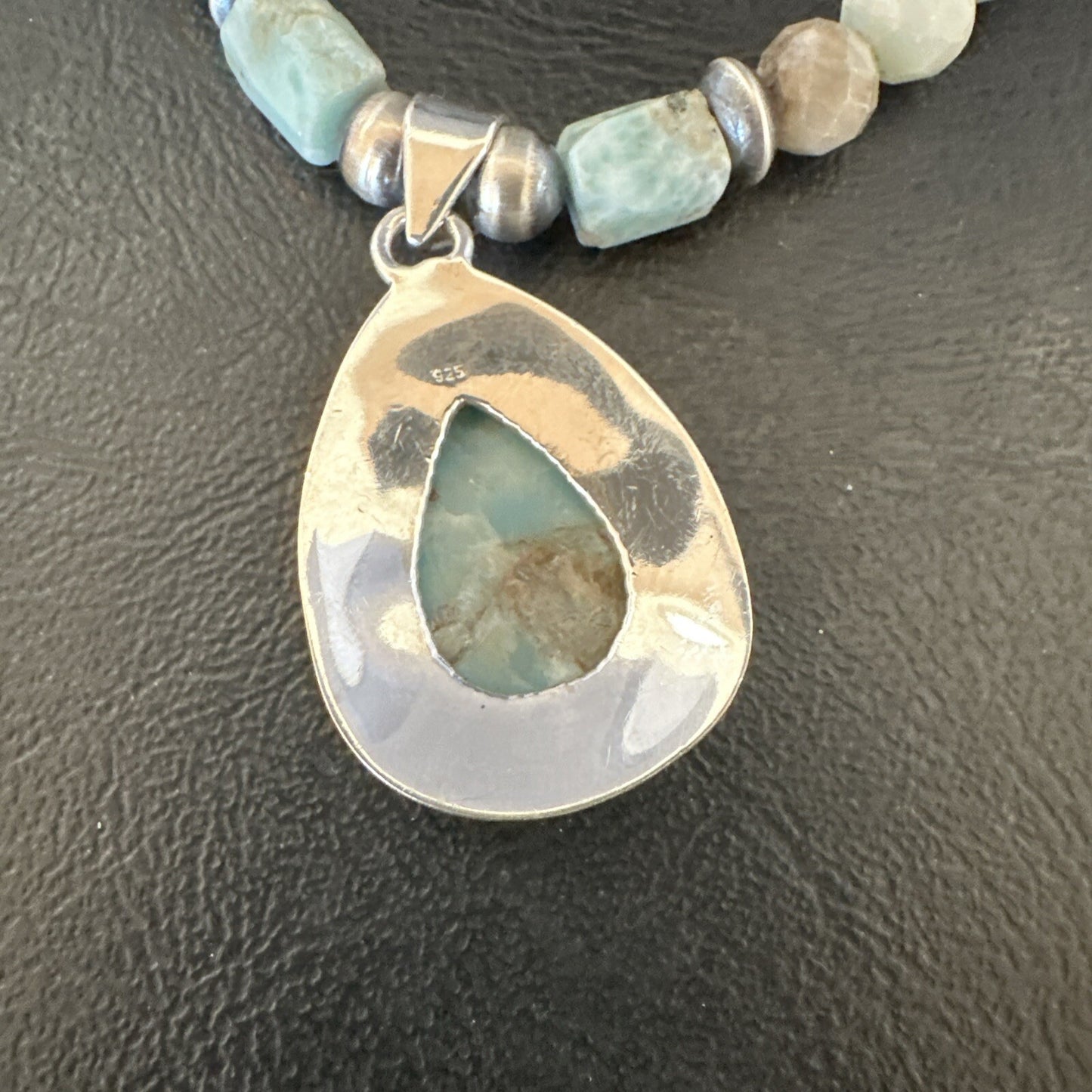 Blue Larimar Pendant Navajo Sterling Silver Natural Necklace 21" 17760