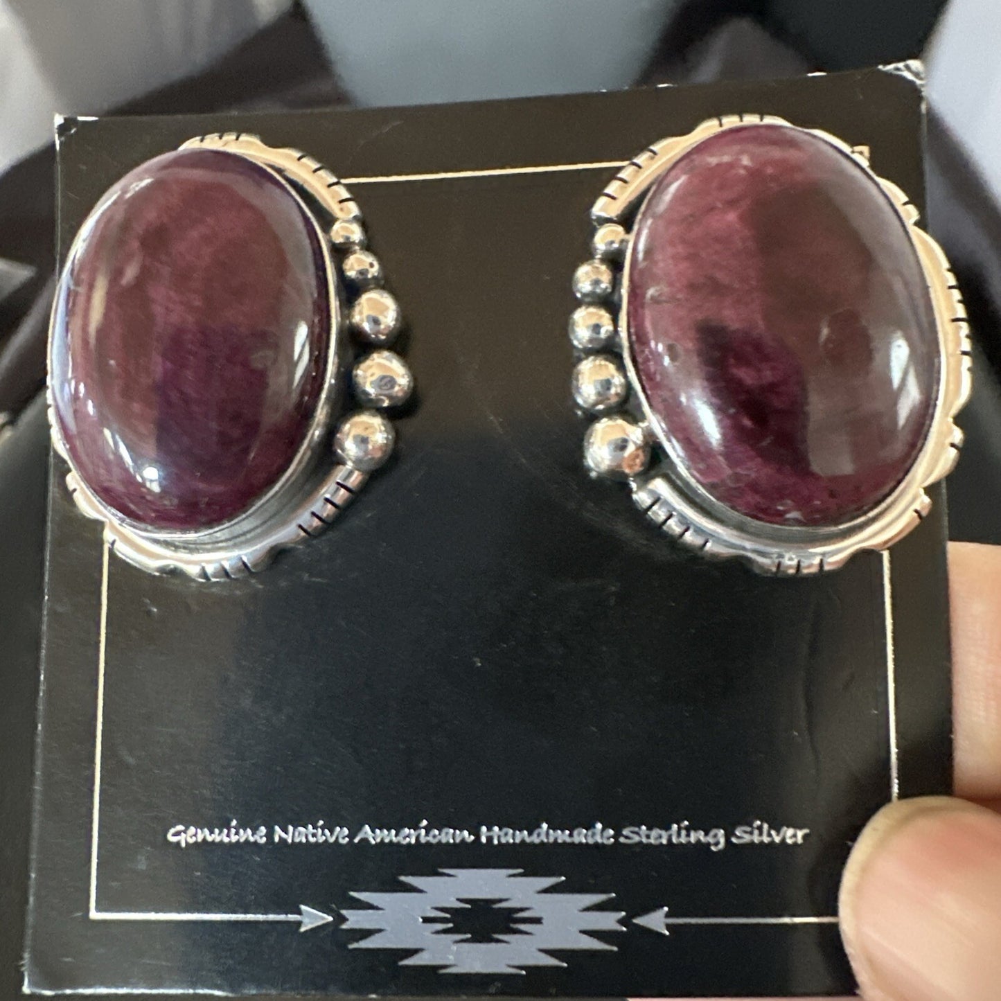 Purple Spiny Oyster Navajo Sterling Silver Stud Post Earrings 1" 18739