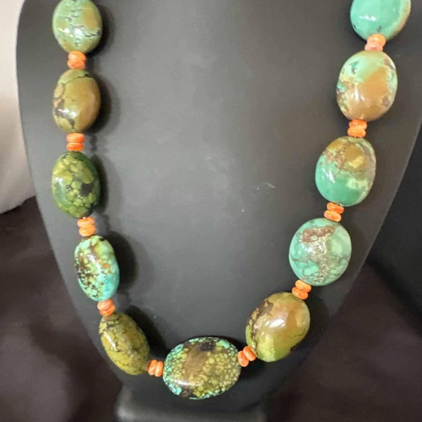 Blue Green Turquoise Spiny Chunky Navajo Sterling Silver Necklace 22” 19253