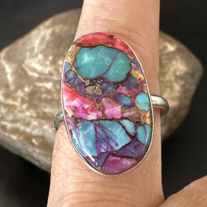Blue Turquoise Spiny Oyster Southwestern Sterling Silver Ring Size 11 18450
