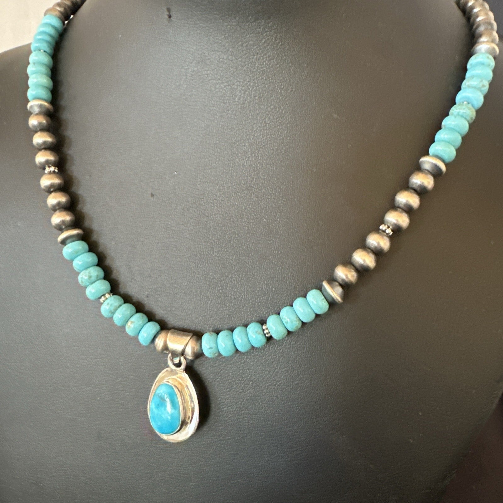 WoMens Blue Kingman Turquoise Pendant Navajo Sterling Silver Necklace 21" 18419