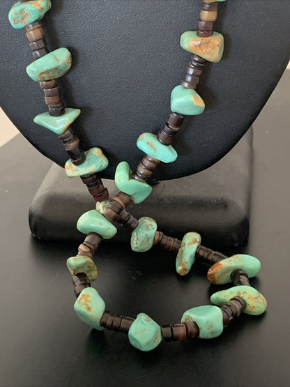 Native Navajo 30" Turquoise Shell Heishi Sterling Silver Bead Necklace 00764