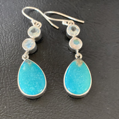 Womens Blue Kingman Turquoise Navajo Sterling Silver Earrings 12035