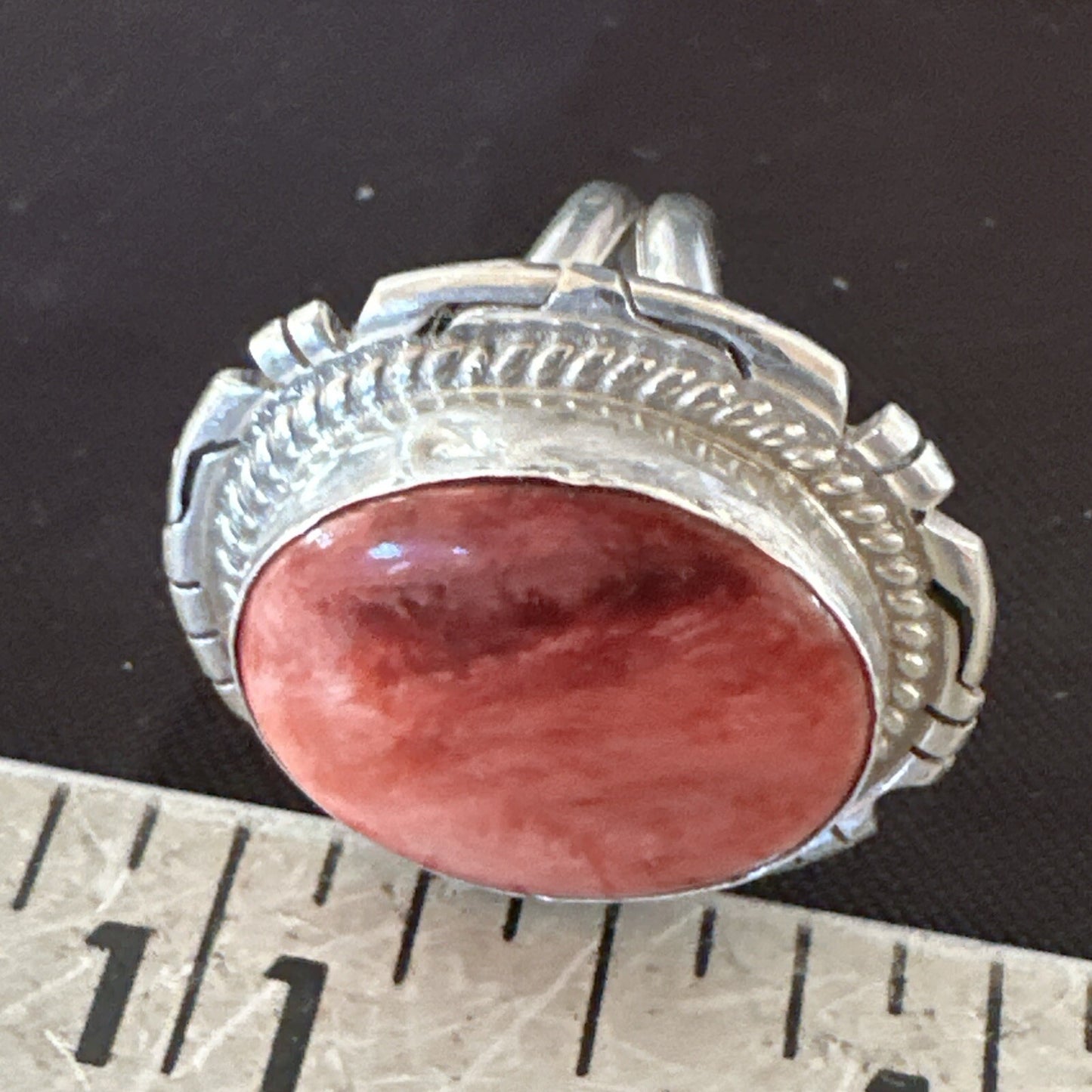 Pinky Women Red Spiny Oyster Navajo Sterling Silver Ring Sz 5.5 18593