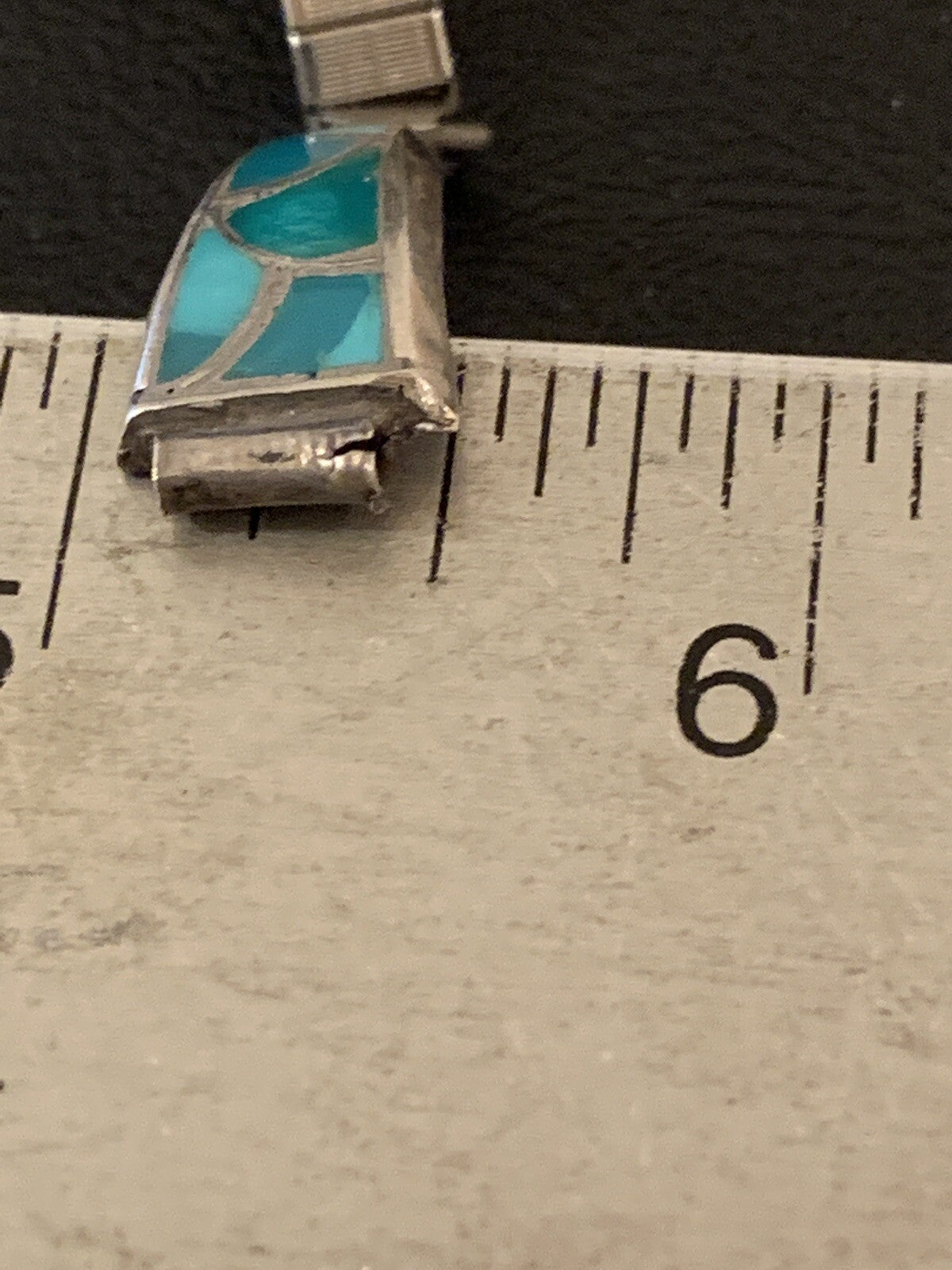 Blue Turquoise Inlay Navajo Sterling Silver Old Pawn Watch Tips 1443