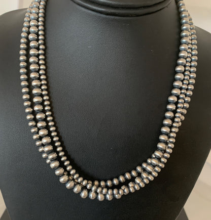 Native American 4, 5, 5 mm Sterling Silver Navajo Pearls 3 Strand 18” Necklace