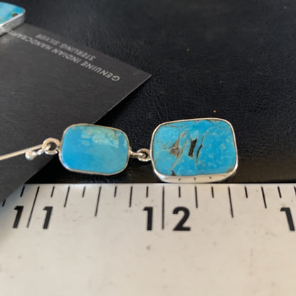 Kingman Turquoise Handmade Navajo Sterling Silver Dangle Earrings 1.5" 13898