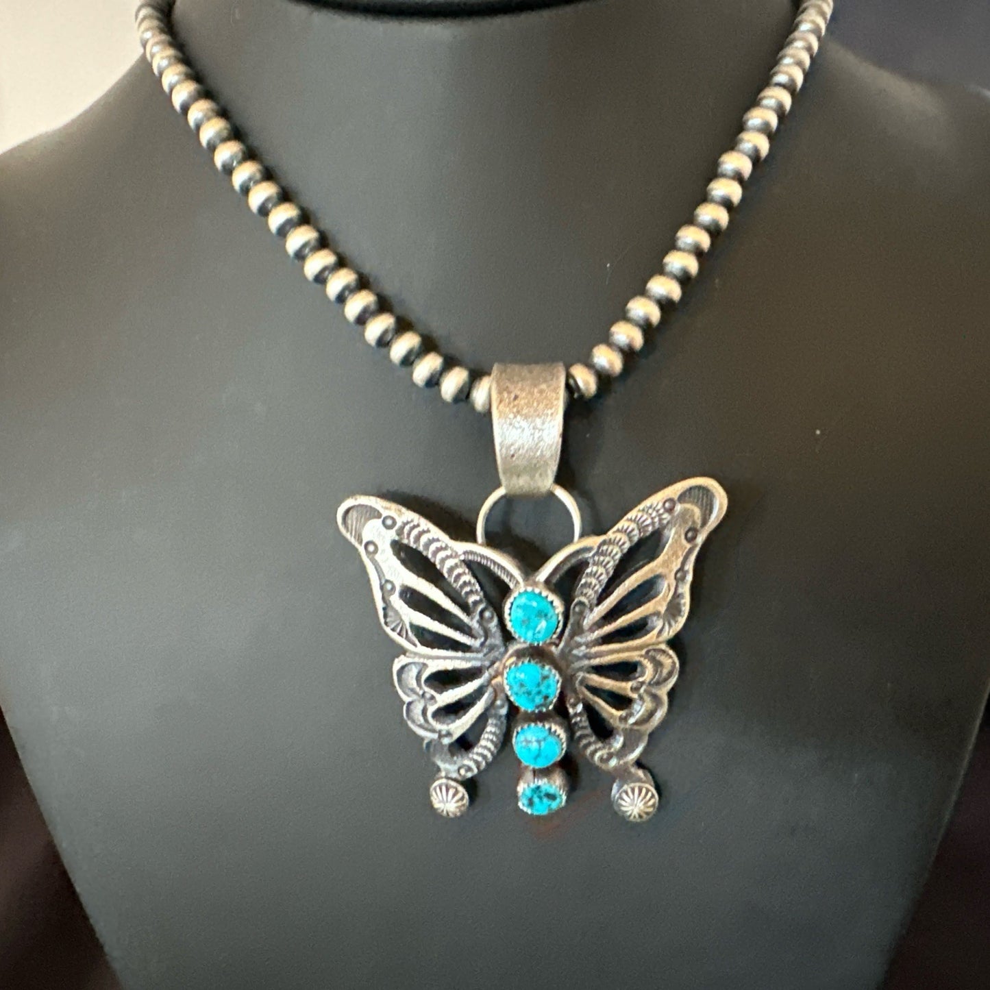 Butterfly Blue Kingman Turquoise Pendant Navajo Sterling Silver Necklace 19295