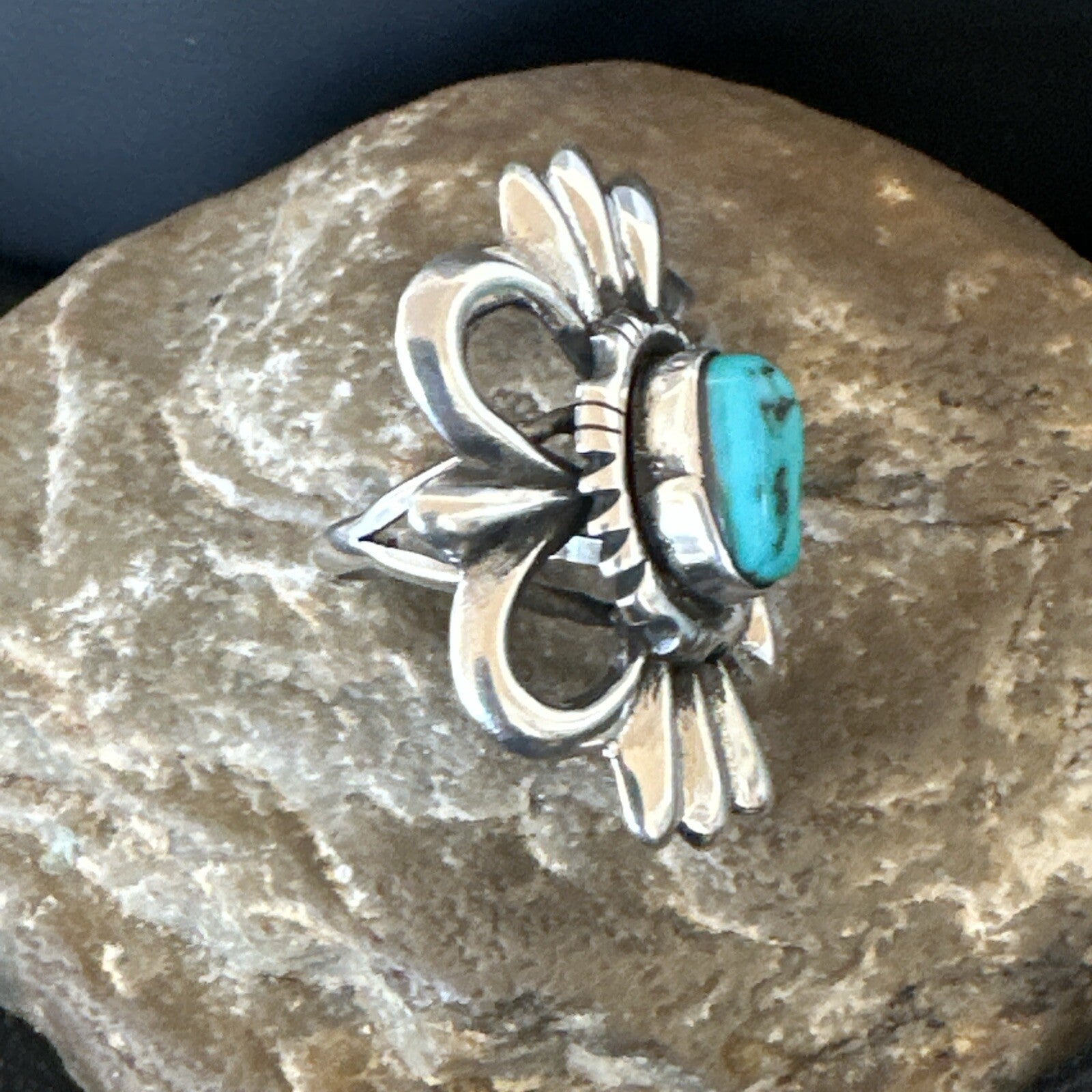 Blue Kingman Turquoise Native American Navajo Sterling Silver Ring Size 7 18573