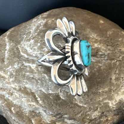 Blue Kingman Turquoise Native American Navajo Sterling Silver Ring Size 7 18573