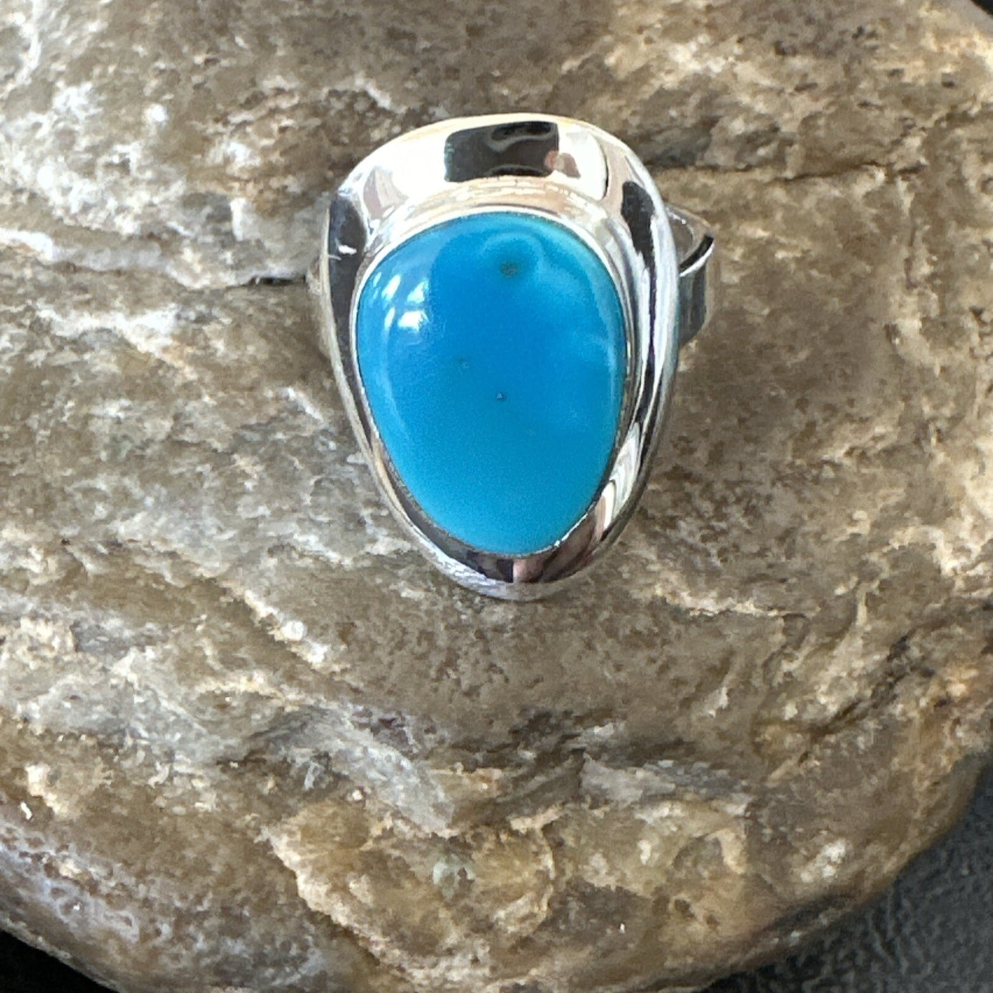 Southwestern Sterling Silver Blue Kingman Turquoise Ring Size 7.5 18525
