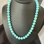 Blue Turquoise 10mm Round Bead Southwestern Necklace 18" | Sterling Silver | Authentic Native American Handmade | 19402