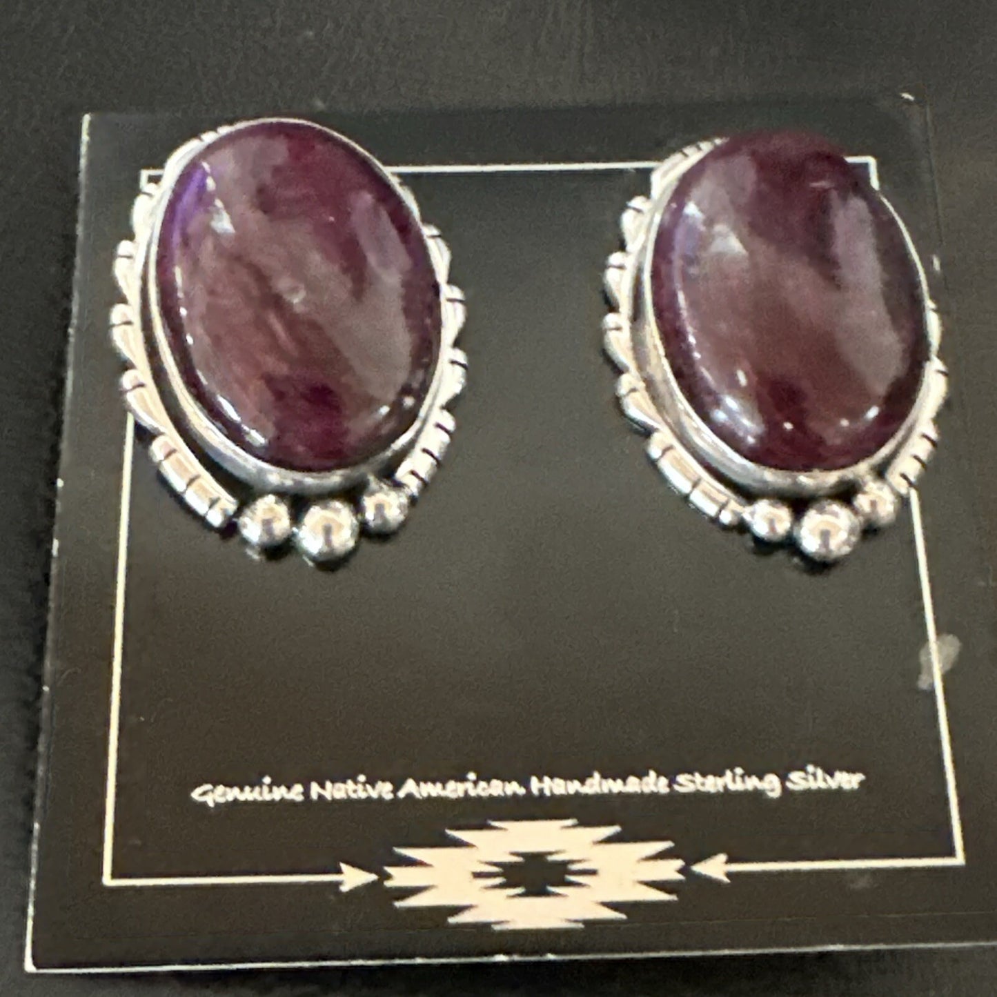 Purple Spiny Oyster Navajo Sterling Silver Stud Post Earrings 1" 18740