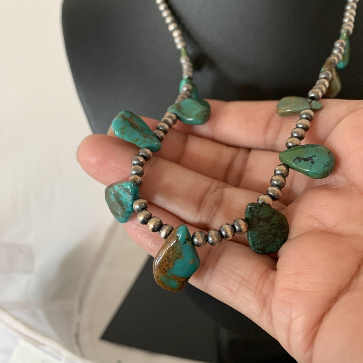 Royston Turquoise Sterling Silver Beads Necklace 02184