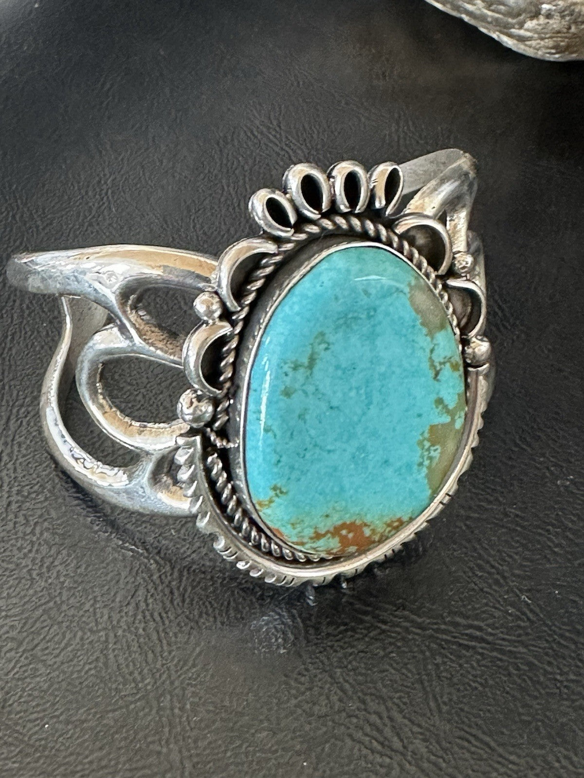 Mens Womens Tufa Blue Turquoise#8 Navajo Sterling Silver Cuff Bracelet 7.7"19450
