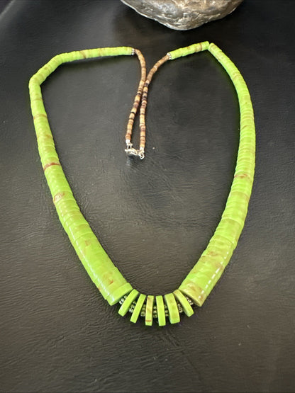 Green Gaspeite Stabilized Santo Domingo Sterling Silver Beads Necklace 24" 19456