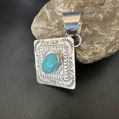 Men Women Blue Kingman Turquoise Pendant Navajo Sterling H Joe 19520