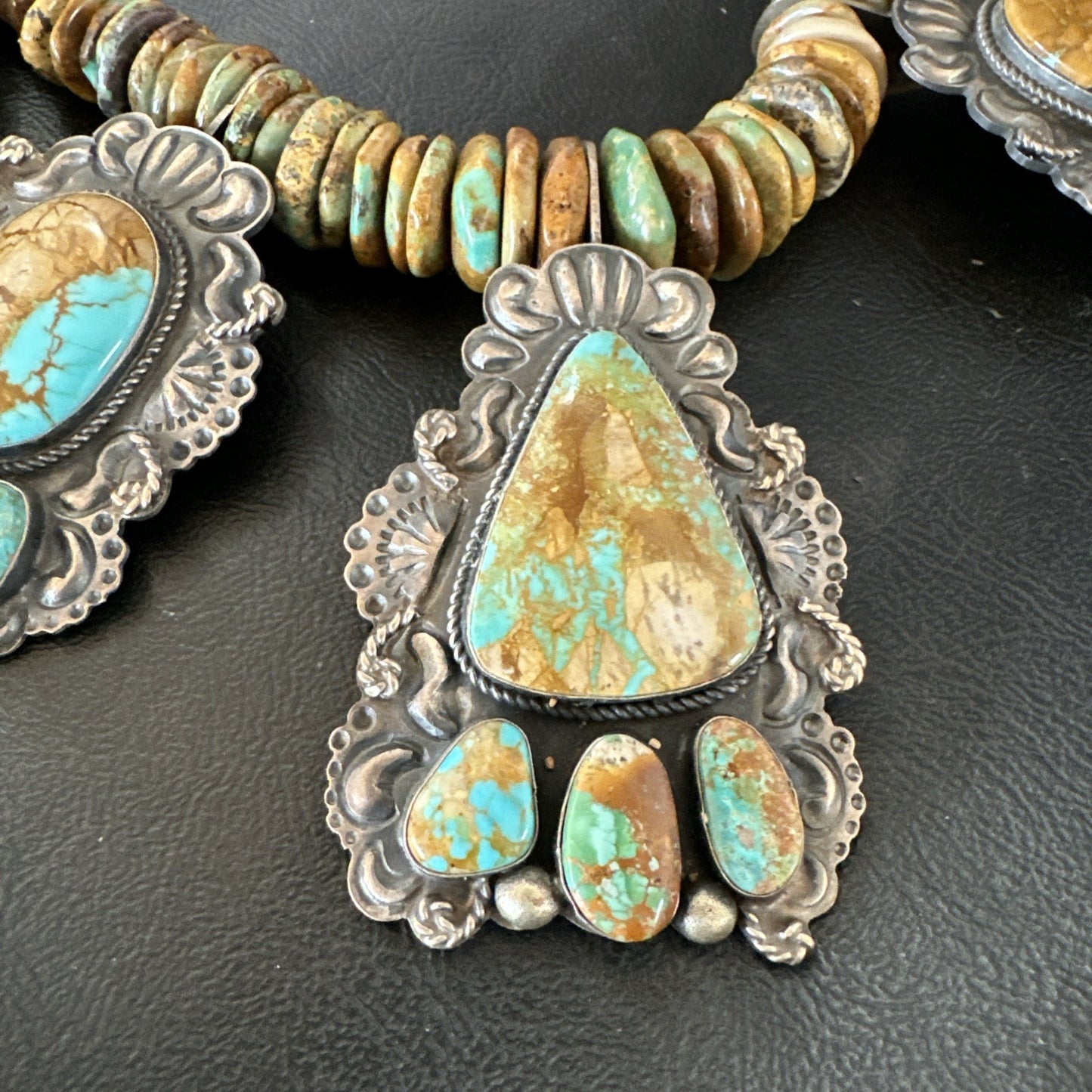 Statement Royston Turquoise Old Pawn 5 Navajo Sterling Silver Necklace 23" 19127