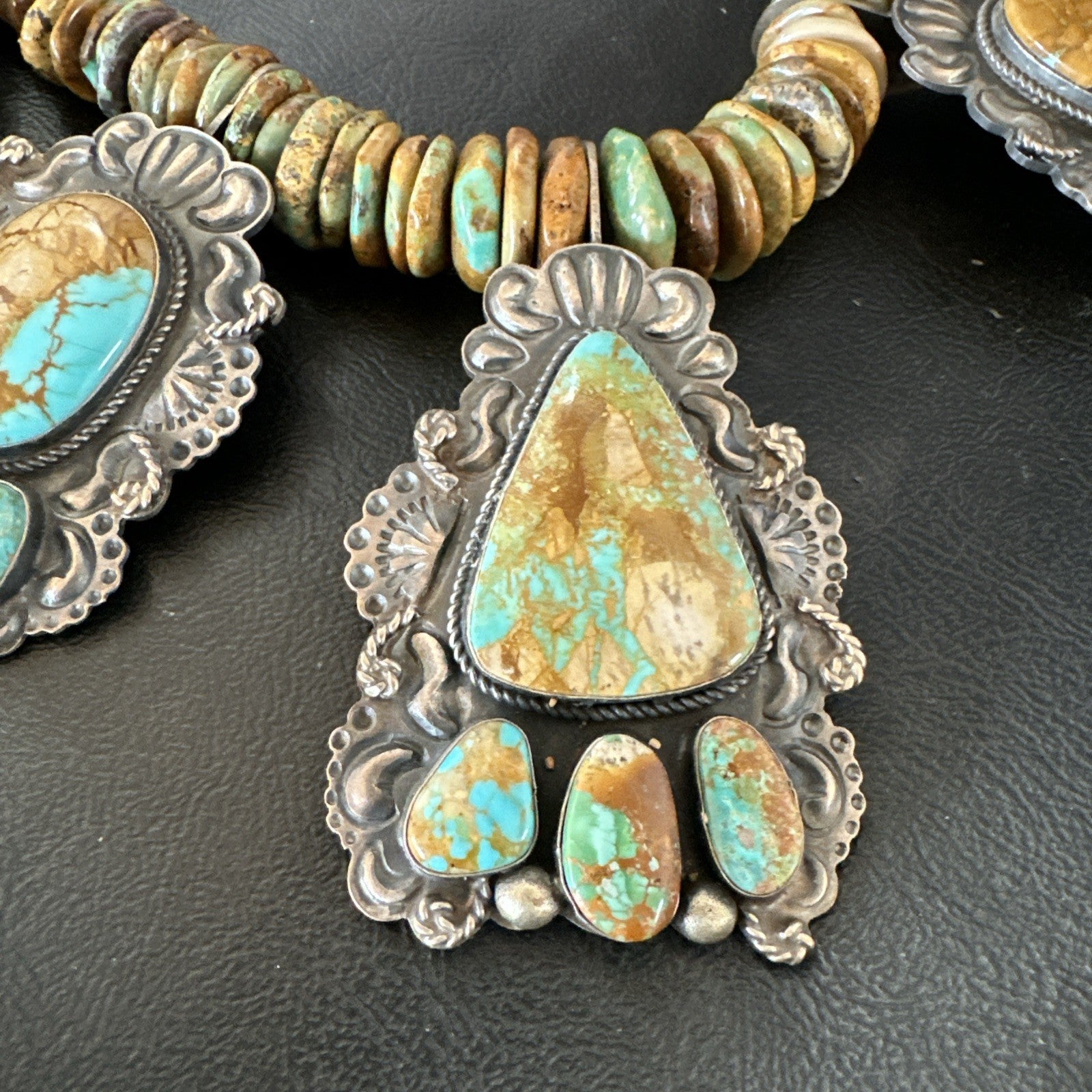 Statement Royston Turquoise Old Pawn 5 Navajo Sterling Silver Necklace 23" 19127