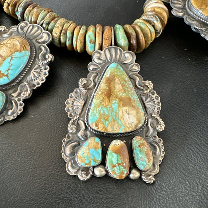 Statement Royston Turquoise Old Pawn 5 Navajo Sterling Silver Necklace 23" 19127