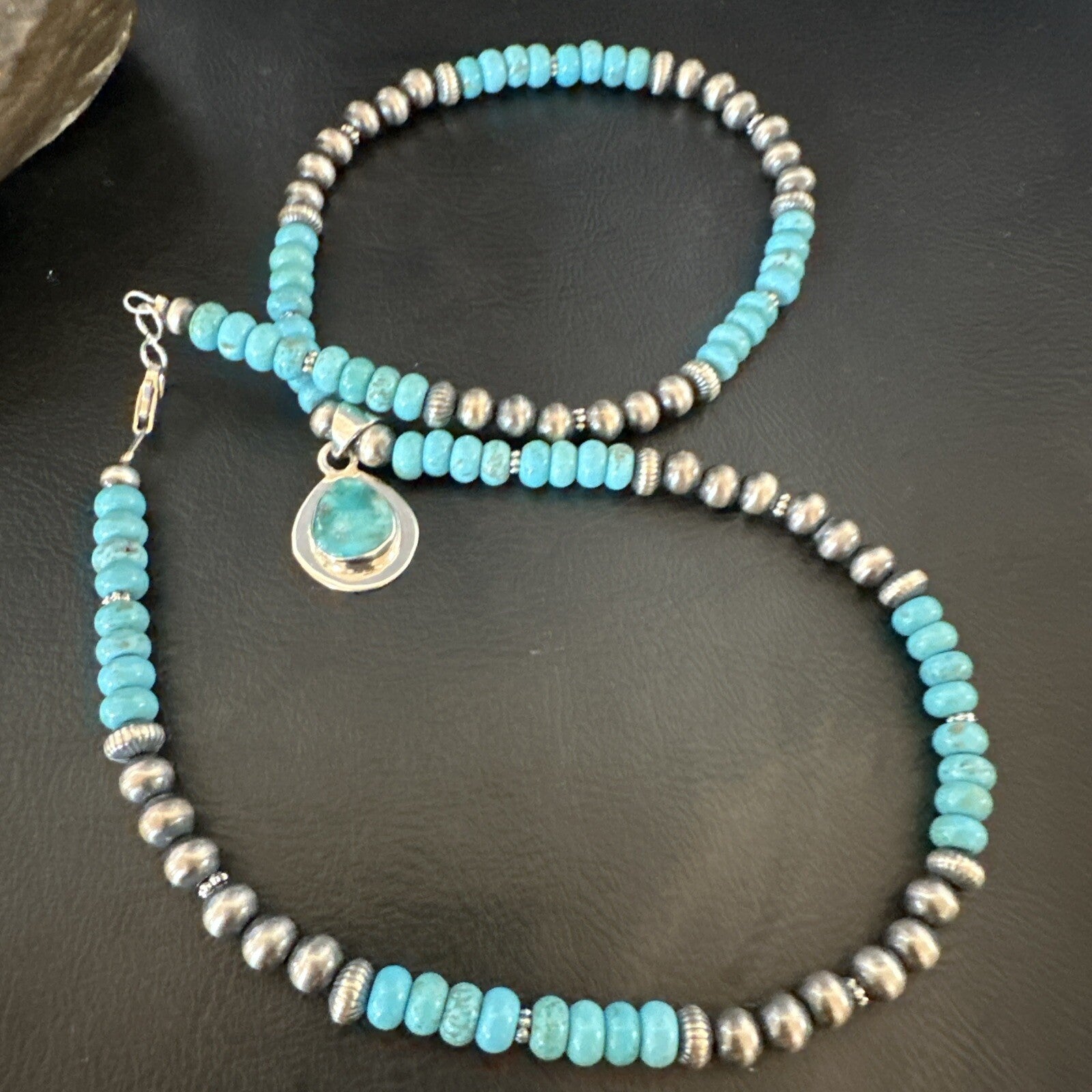 WoMens Blue Kingman Turquoise Pendant Navajo Sterling Silver Necklace 21" 18149
