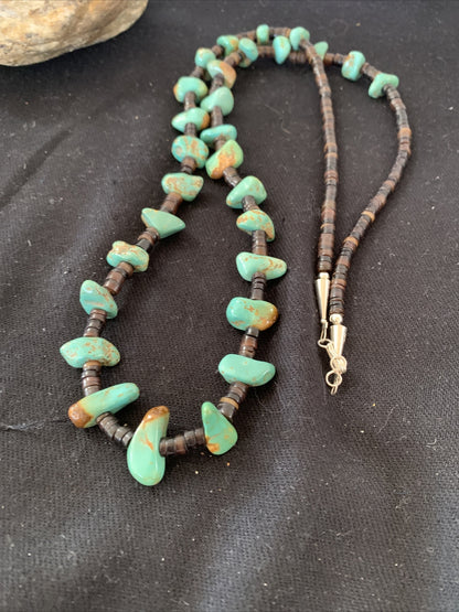 Native Navajo 30" Turquoise Shell Heishi Sterling Silver Bead Necklace 00764