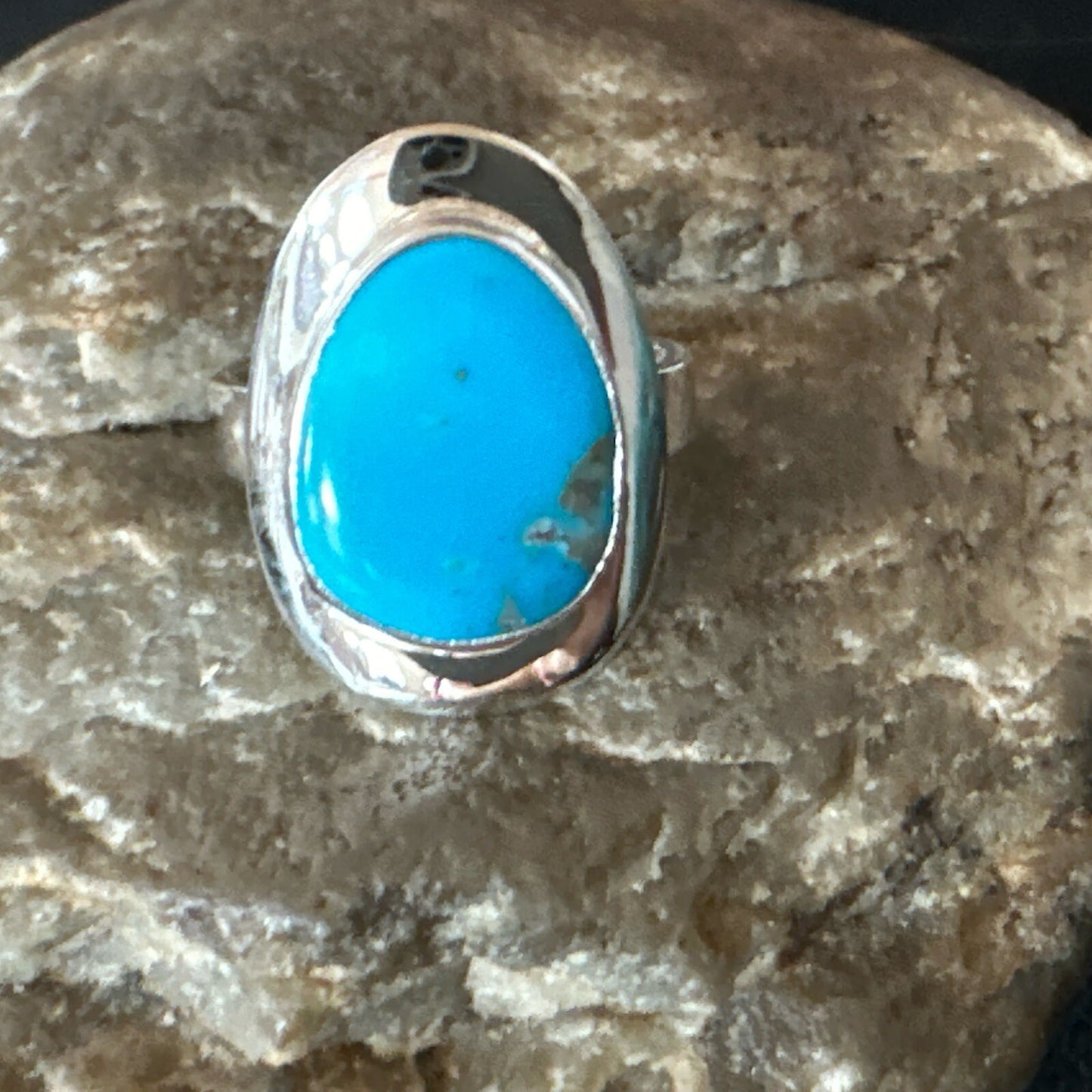 Southwestern Sterling Silver Blue Kingman Turquoise Ring Size 7 18511