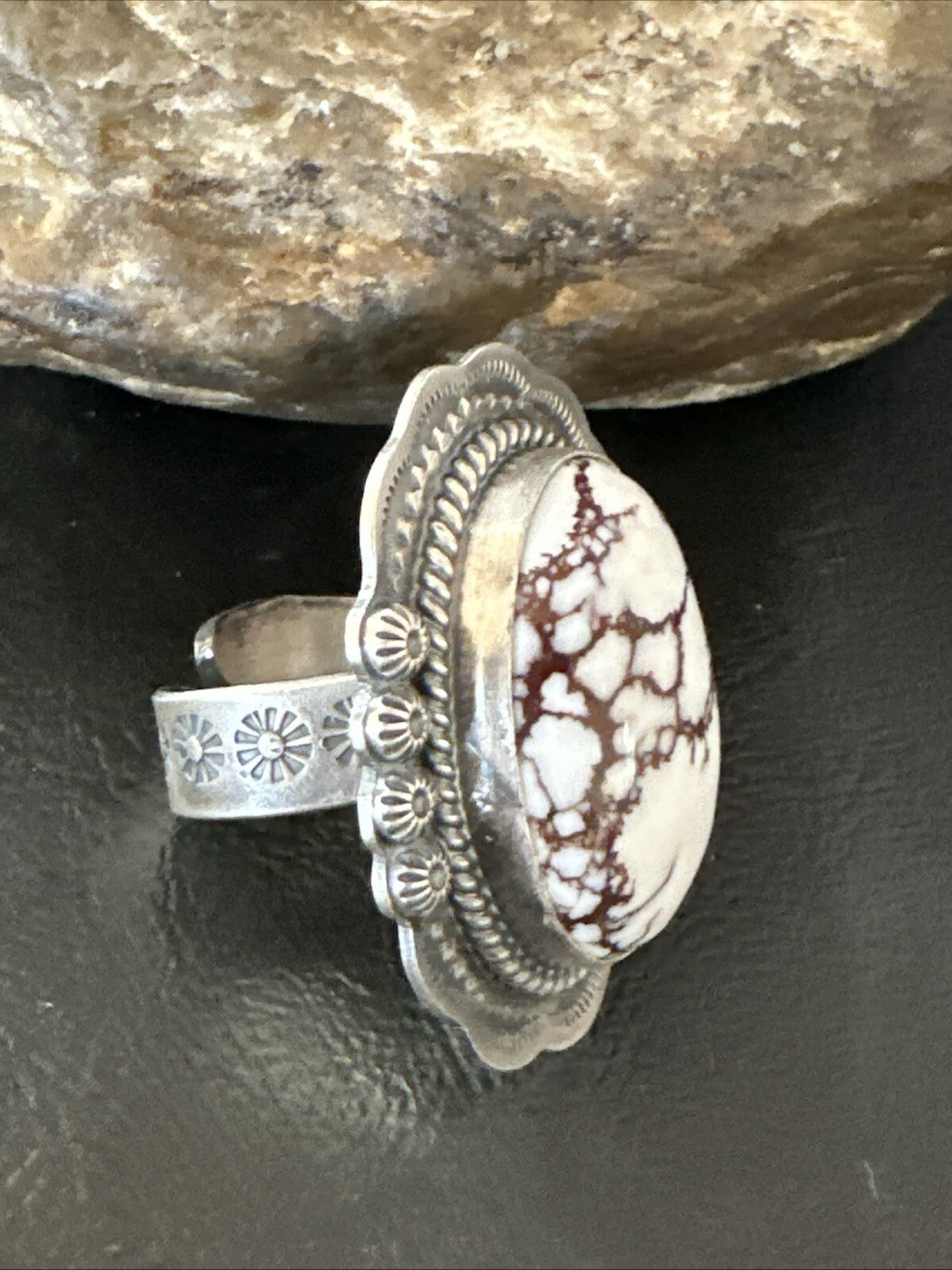 Mens Womens Wild Horse Turquoise Navajo Sterling Silver Ring Sz 8 18723