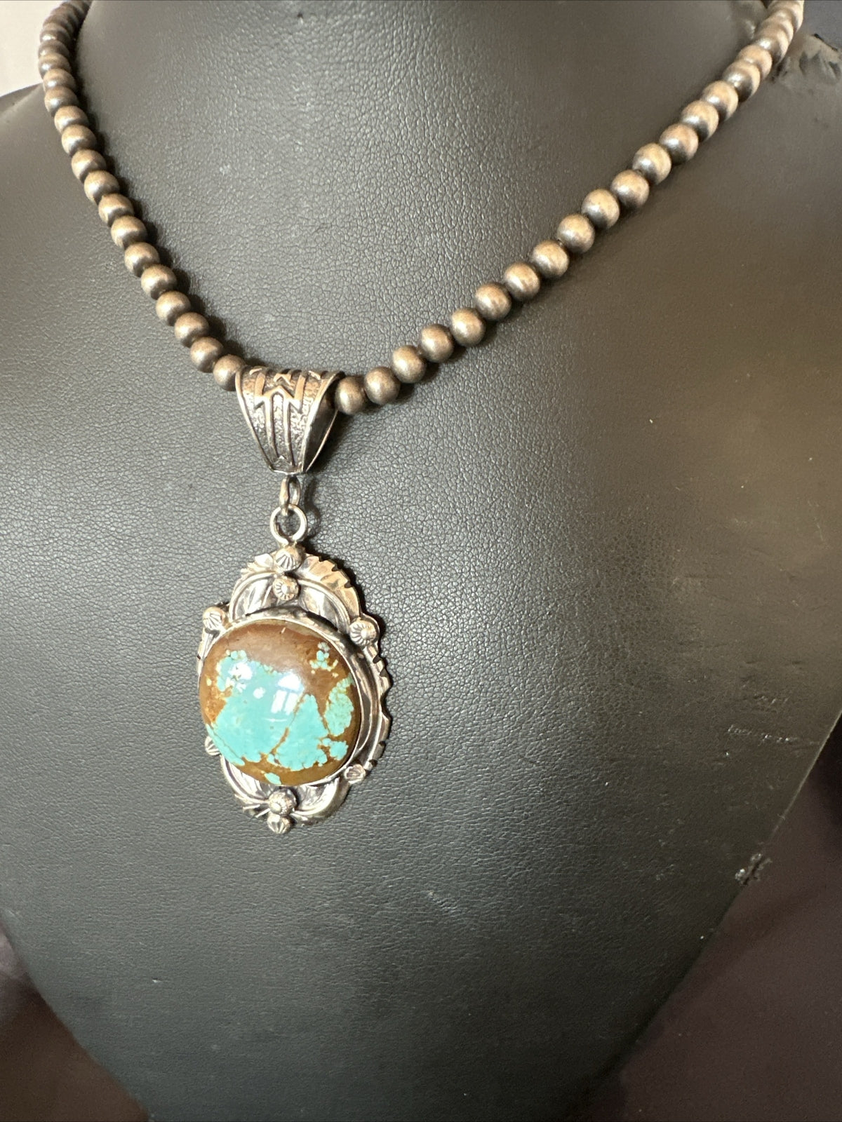 Mens Blue Turquoise#8 Pendant Navajo Sterling Silver Necklace 18071