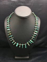 Green Turquoise Bone Bead Navajo Necklace 20" | Sterling Silver | Authentic Native American Handmade | 03282
