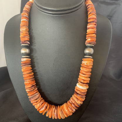 Orange Purple Spiny Oyster Navajo Pearls Sterling Silver Necklace 21" 12736