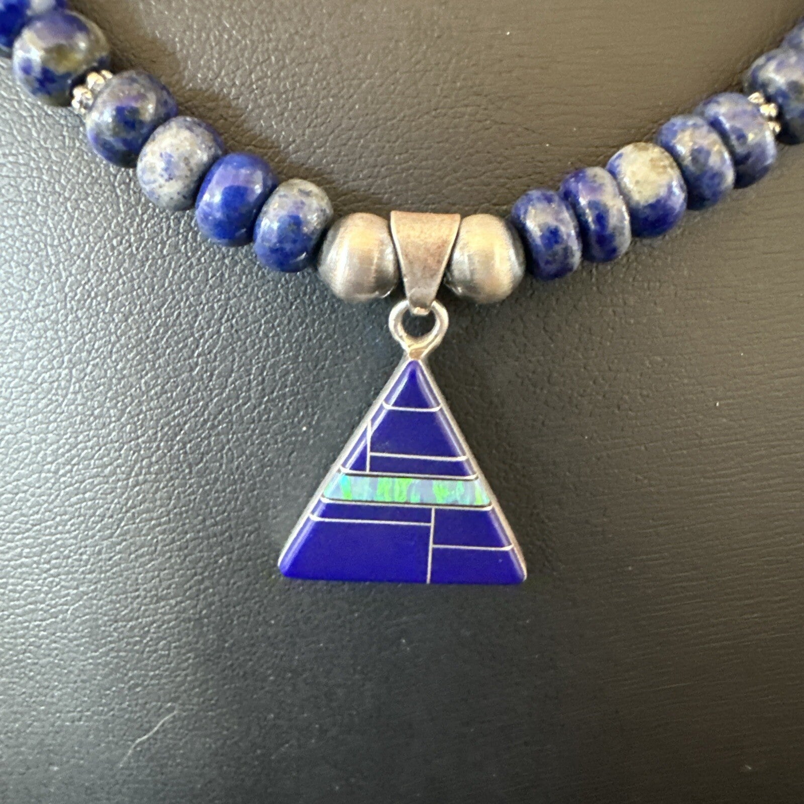 Blue~Lapis~Pendant~Navajo~Pearls~Sterling~Silver~Necklace~ 22”~18743