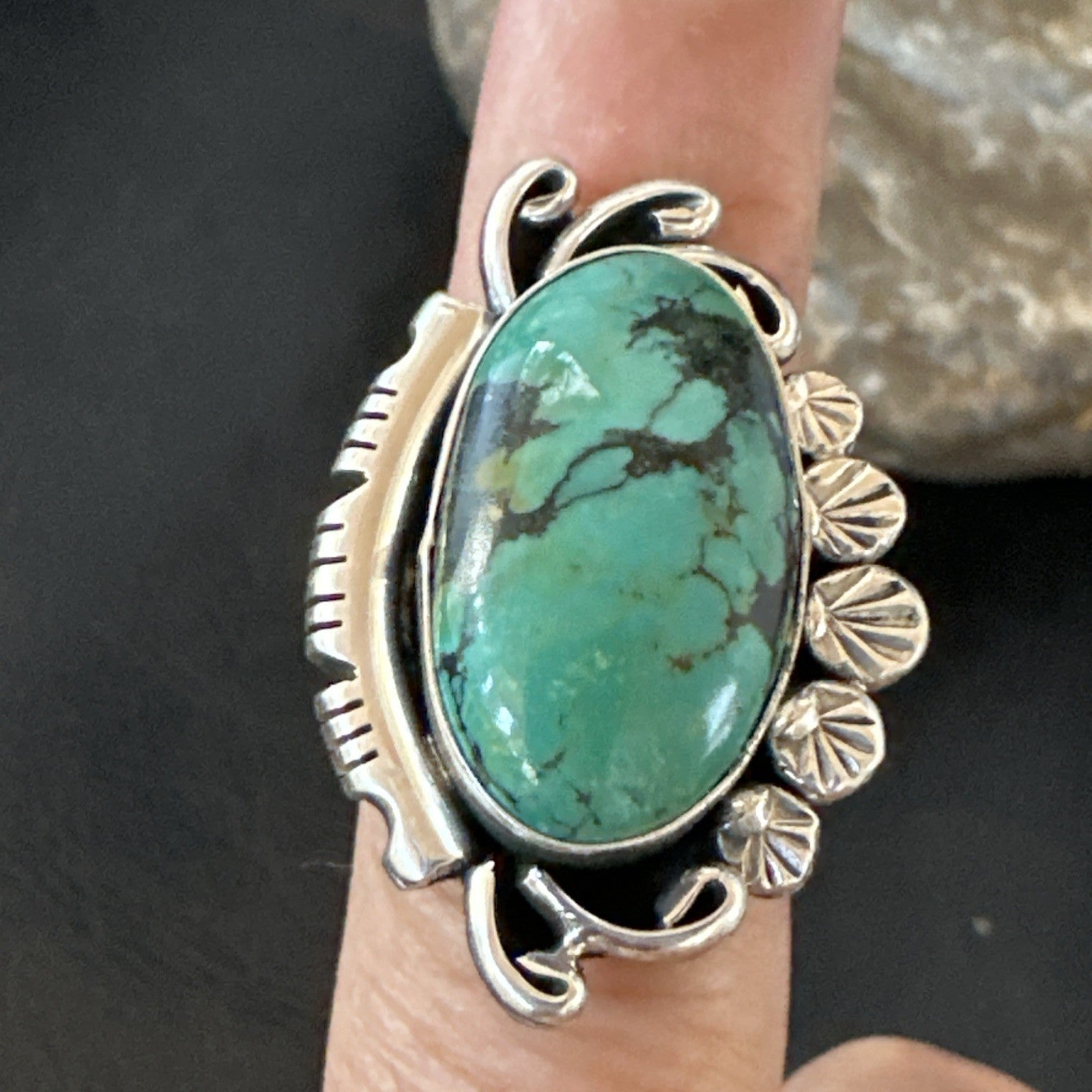 Yazzie Handmade Navajo Sterling Silver  Blue Kingman Turquoise Ring Size 8 19626