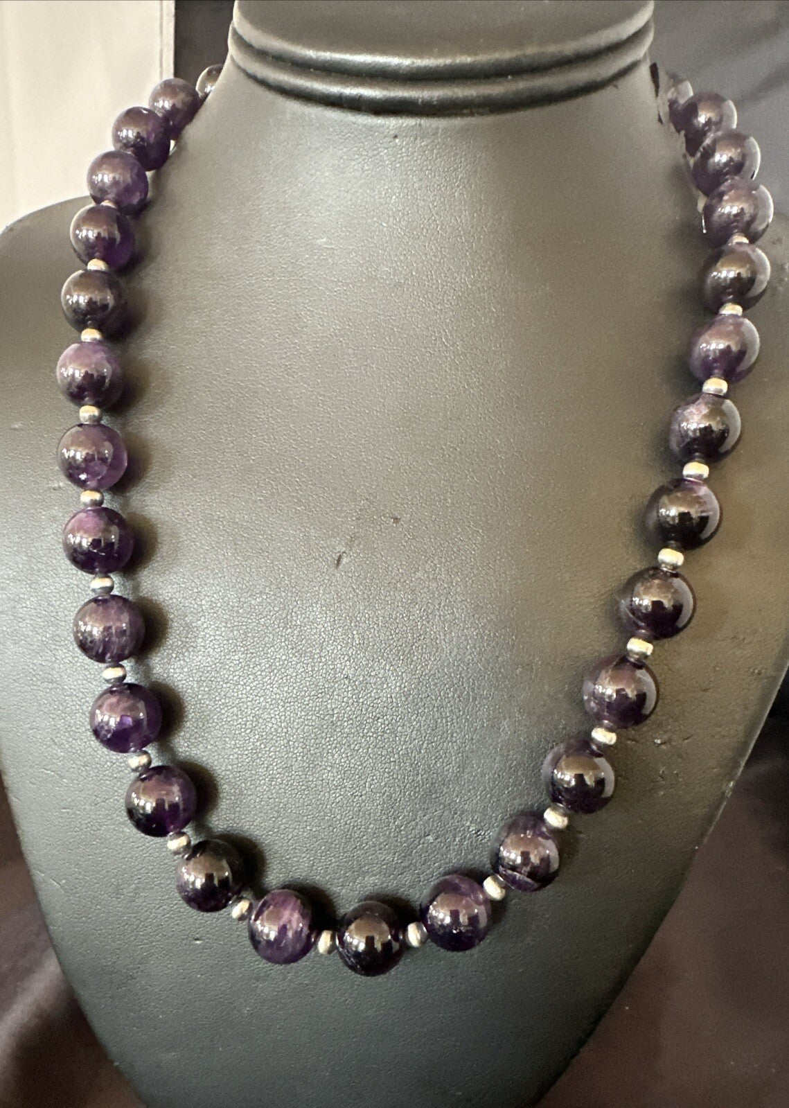 12mm Purple Amethyst Navajo Sterling Silver Necklace 21” 18304