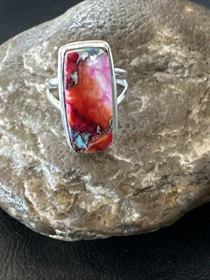 Blue Turquoise Spiny Oyster Southwestern Sterling Silver Ring Size 9 18465